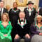 A group portrait of the 2023 Kennedy Center honorees — Queen Latifah, Barry Gibb, Renée Fleming, Billy Crystal, and Dionne Warwick —alongside US government officials and arts administrators