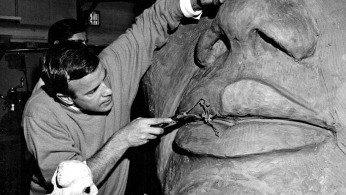 Franco Zeffirelli working on a set element for his production of Barber's "Antony and Cleopatra.