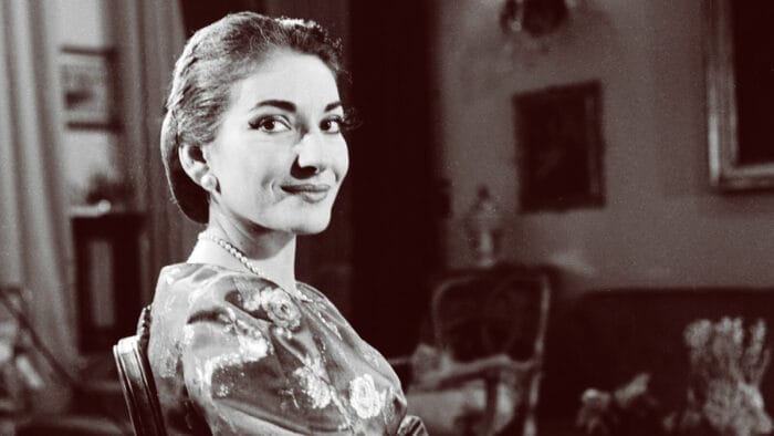 Maria Callas portrait looking over right shoulder