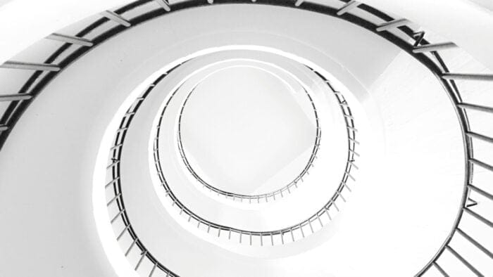 Circular stair case in black and white