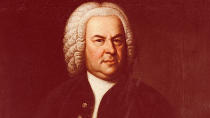 portrait of Johann Sebastian Bach with red tint