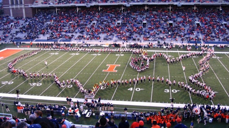 The Marching Illini, the marching band for the University of Illinois Urbana-Champaign (Photo: Fumo7887)