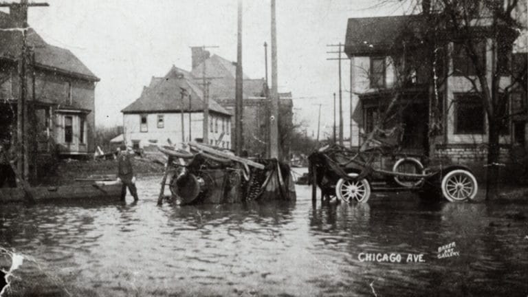 The Great Flood of 1913 exacted widespread damage in numerous Midwest cities, including Columbus, Ohio, as seen in this photo.