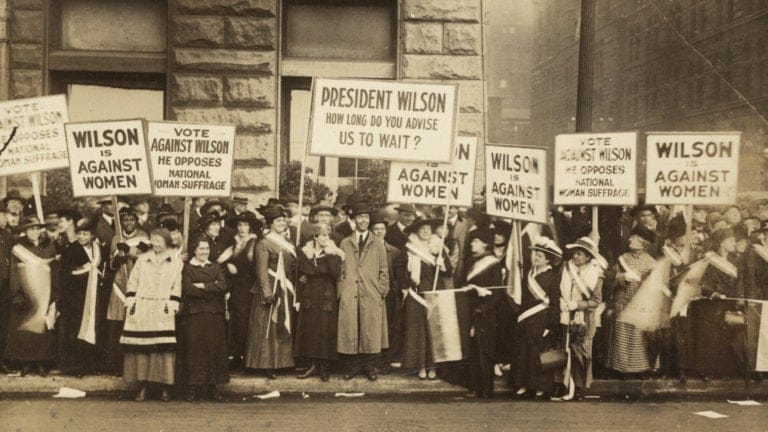 women and men protesting for voting rights suffrage 1916 chicago