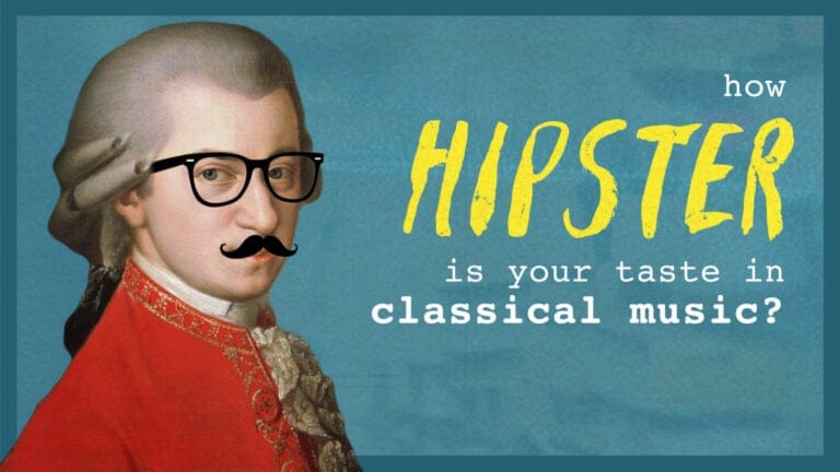 Classical music hipster Mozart in glasses and a mustache