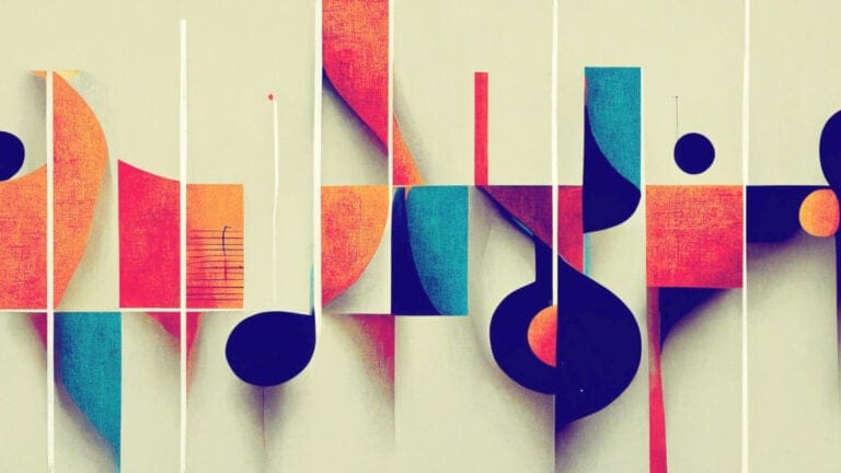 vivid abstract art showing jazz music notes and shapes