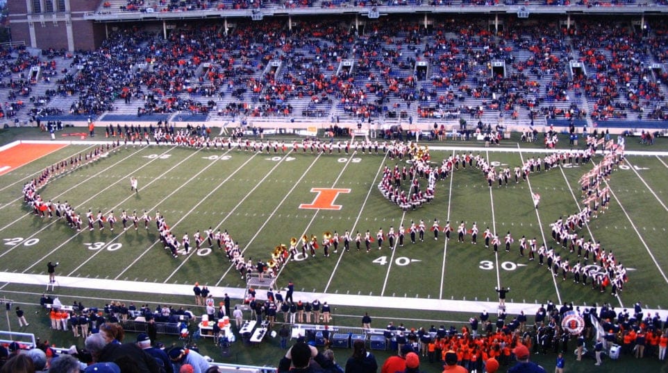 The Marching Illini, the marching band for the University of Illinois Urbana-Champaign (Photo: Fumo7887)