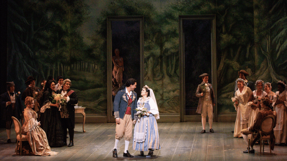 Act Three scene from the Marriage of Figaro. Figaro and Susanna wedding ceremony.