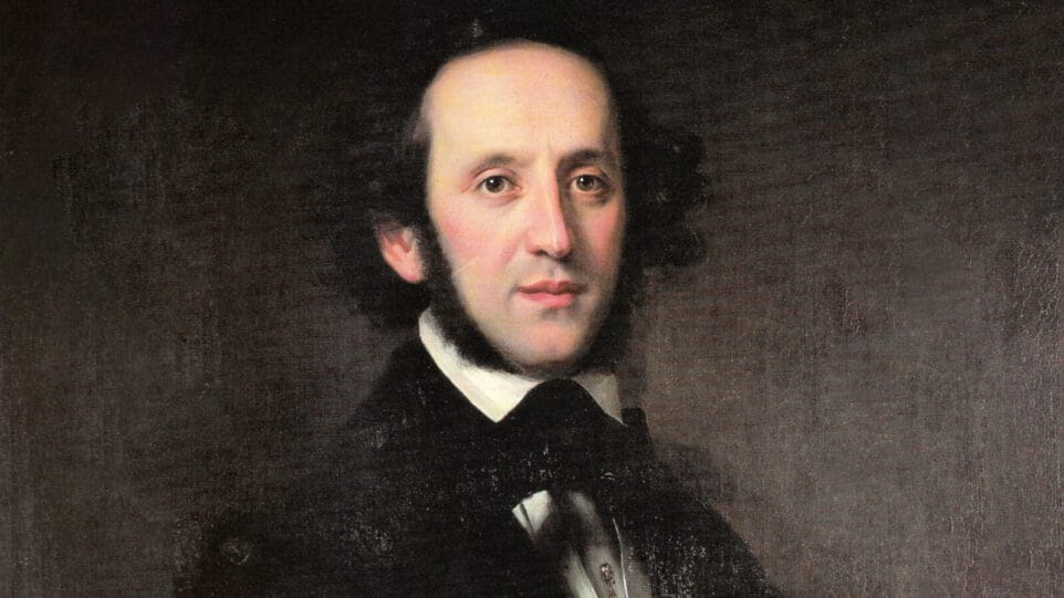 oil portrait of Felix Mendelssohn, dressed formally in a suit and tie