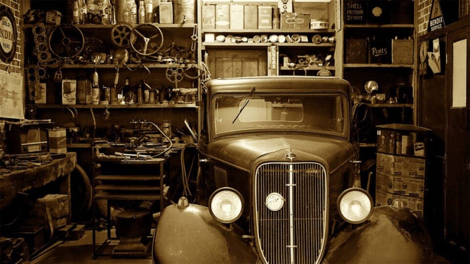 Old car in garage