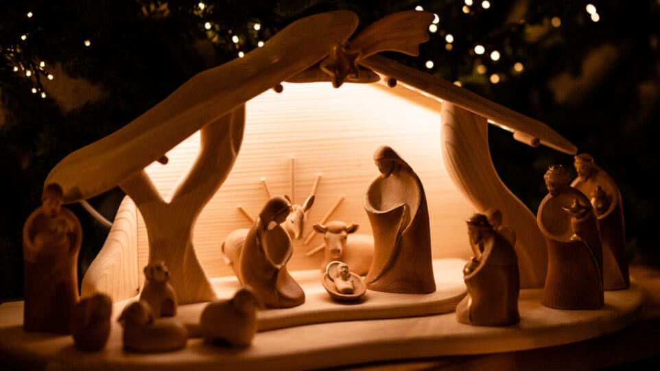 a wood manger scene
