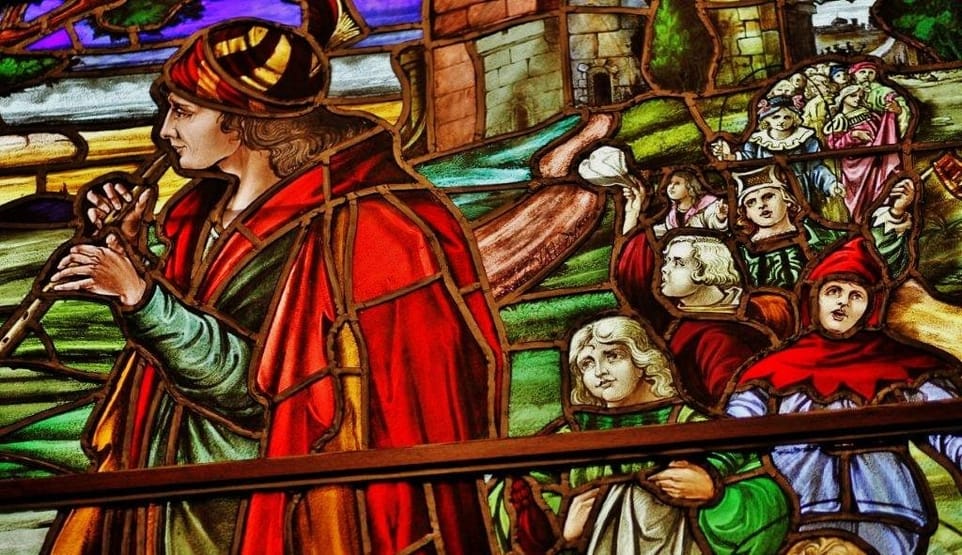 Pied Piper of Hamelin: Stained Glass Panel