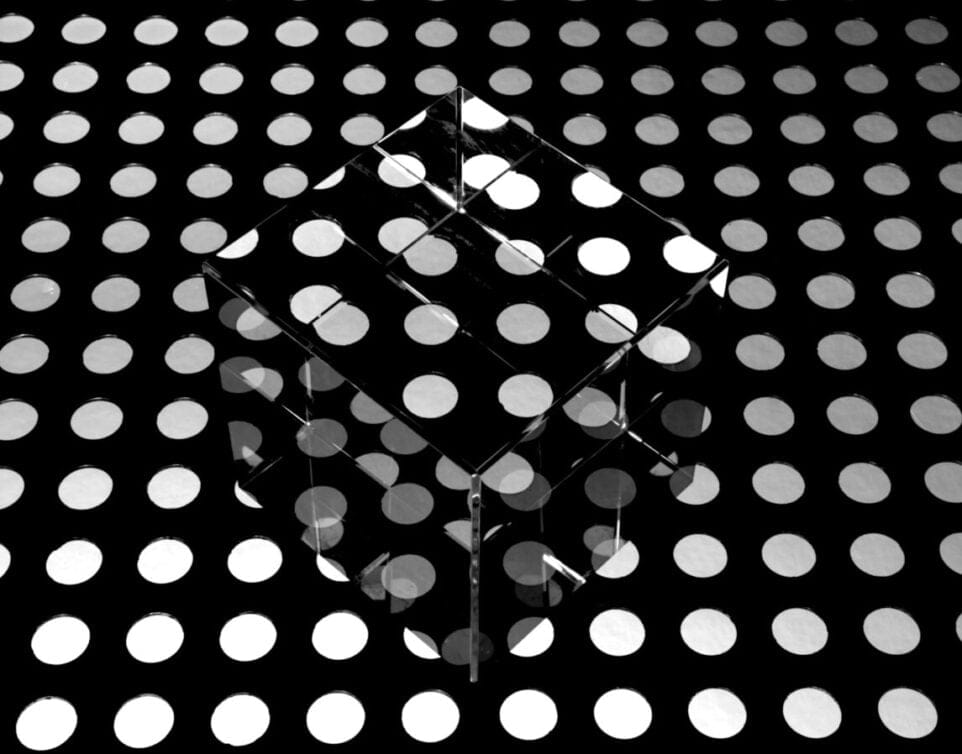 Glass box in black and white polka dot pattern