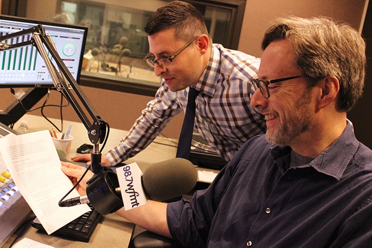 Michael Phillips (front) and Matt DeStefano (back) creating "The Film Score: Music for Veterans Day"