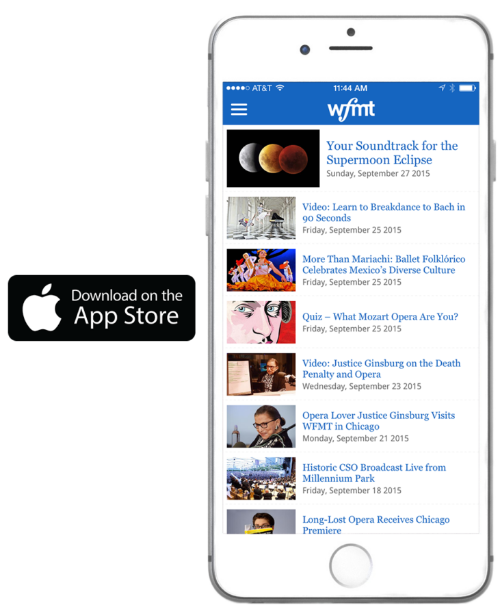 WFMT app on iPhone