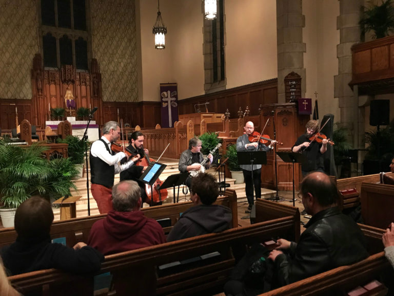 Brooklyn Rider Performing with Béla Fleck at Big Ears Festival 2018; Photo by Sarah Zwinklis