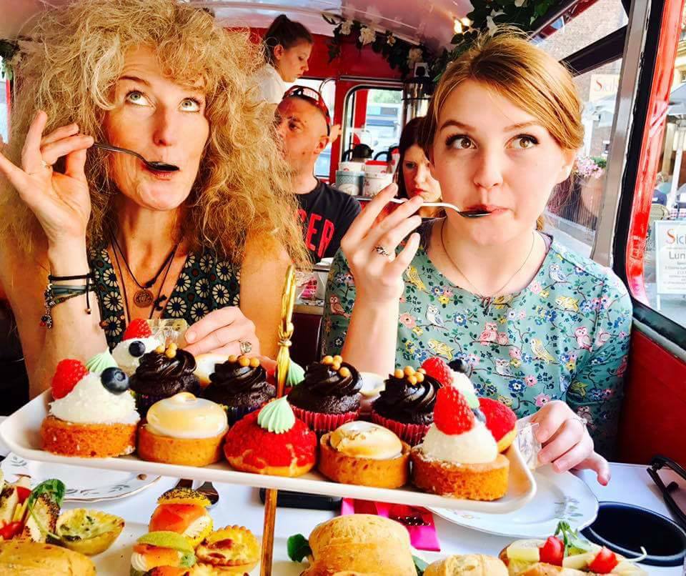 Maggie Clennon Reberg and her daughter, mezzo-soprano Grace Reberg, enjoy some sweet treats on a trip to London in 2017