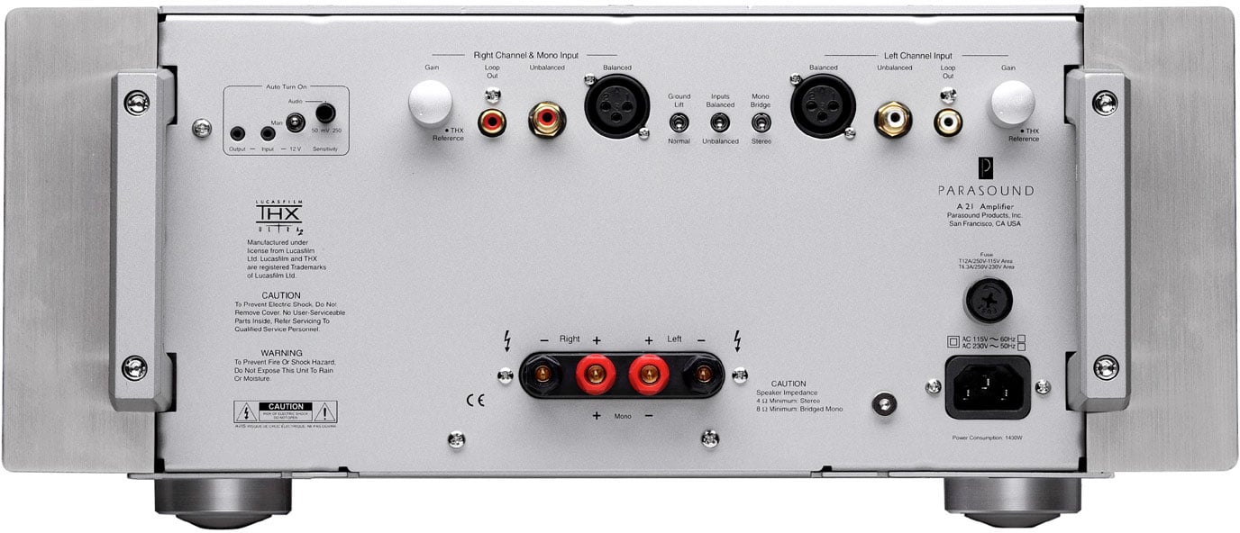 Rear view Parasound A21 amplifier