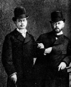 Tchaikovsky (right) with Iosif Kotek (left). Kotek may have helped inspire the concerto during their time together at a resort in Lake Geneva following the composer’s separation from his wife