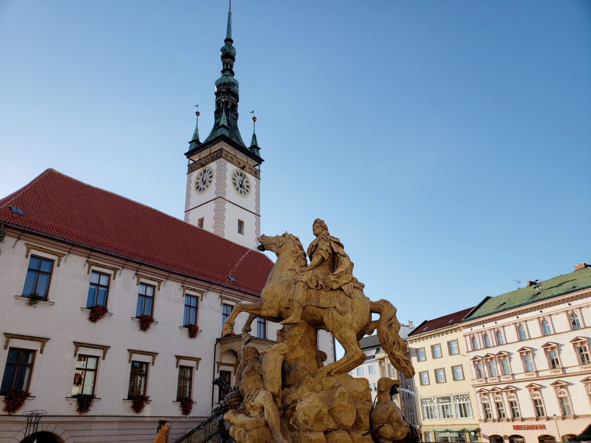 Outside the Town Hall in the Upper Square of Olomouc, Czech Republic.