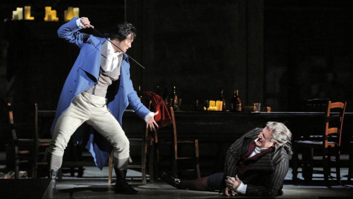 Yonghoon Lee (Andrea Chénier) and George Gagnidze (Carlo Gérard) in Andrea Chénier (Photo: Cory Weaver)