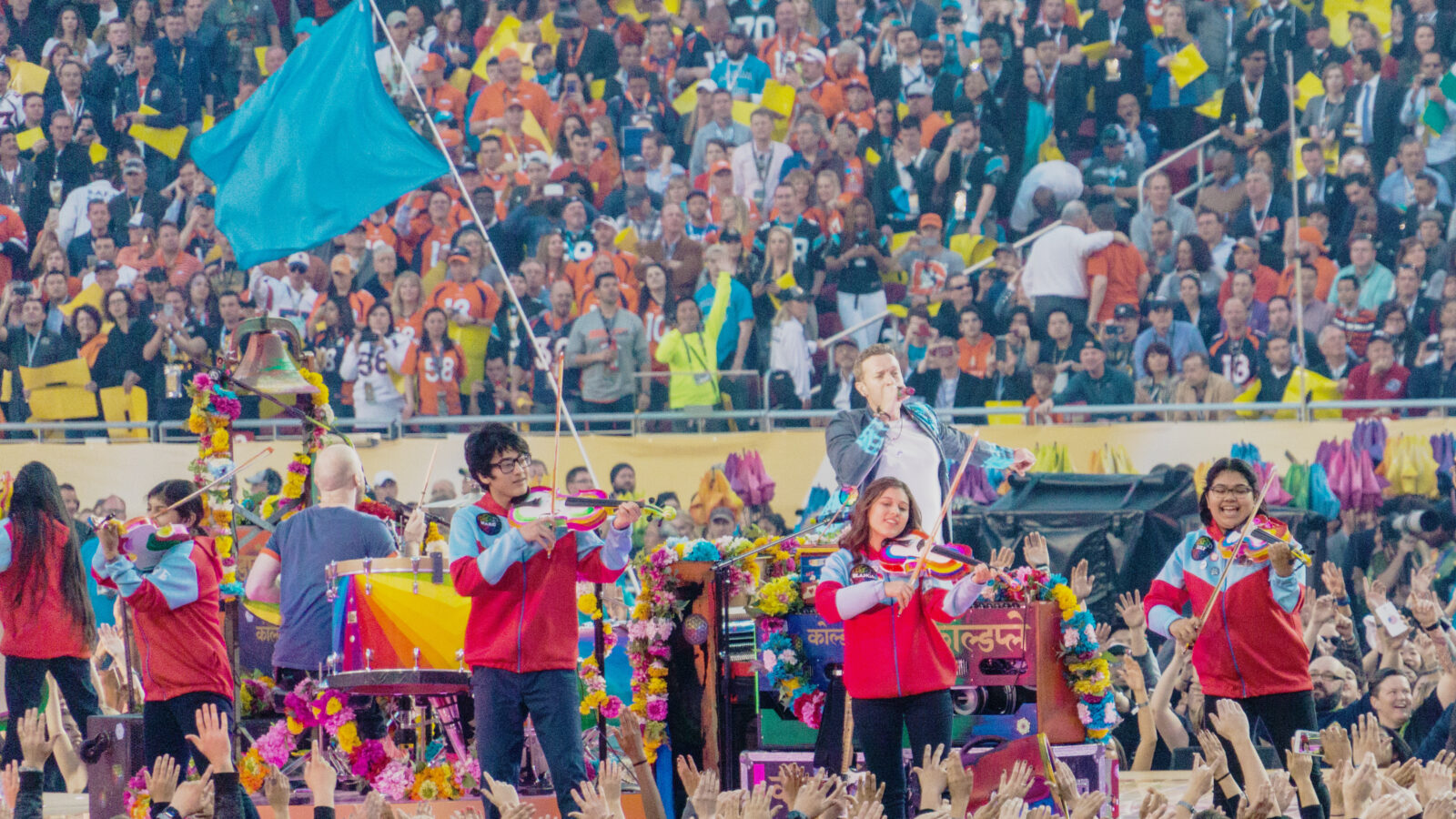 Members of Youth Orchestra of Los Angeles perform at the Halftime Show of Super Bowl 50 with Coldplay's Chris Martin (Photo: Arnie Papp)