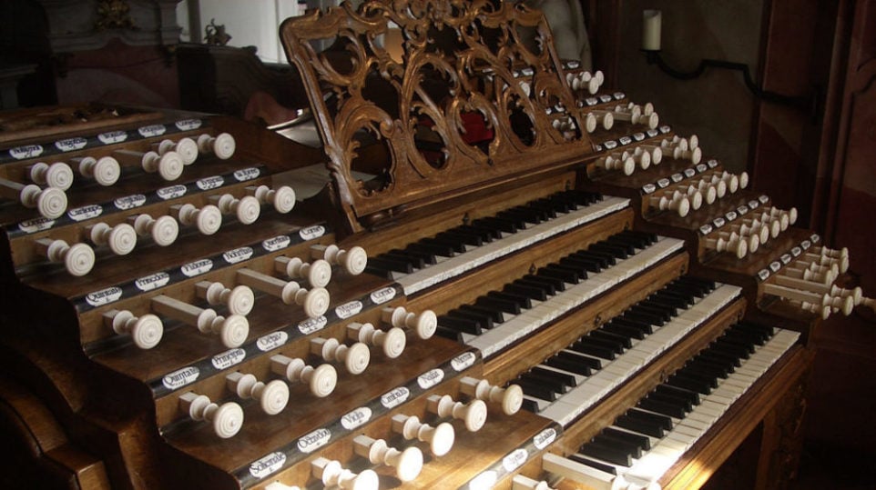 Close up of ornate organ