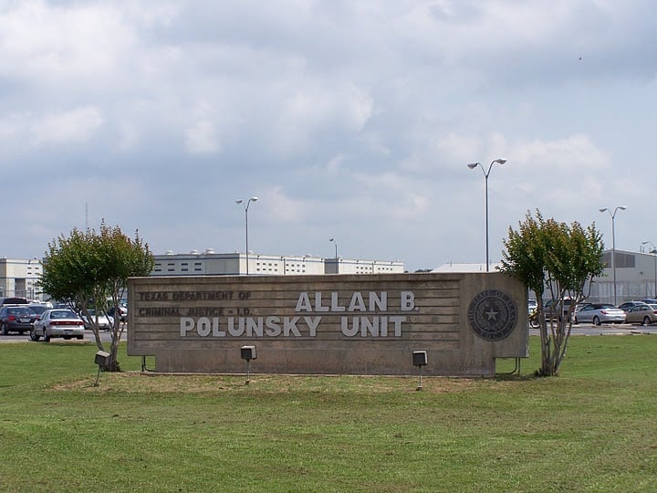 A sign indicated the entrance to the Allan B. Polunsky Unit