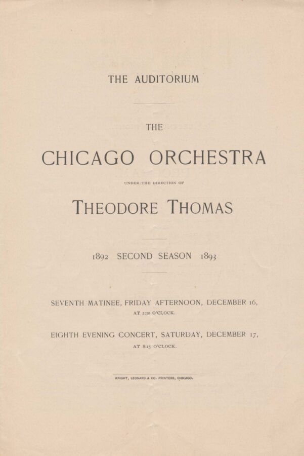 cover page for a 1892-1893 program for the Chicago Orchestra