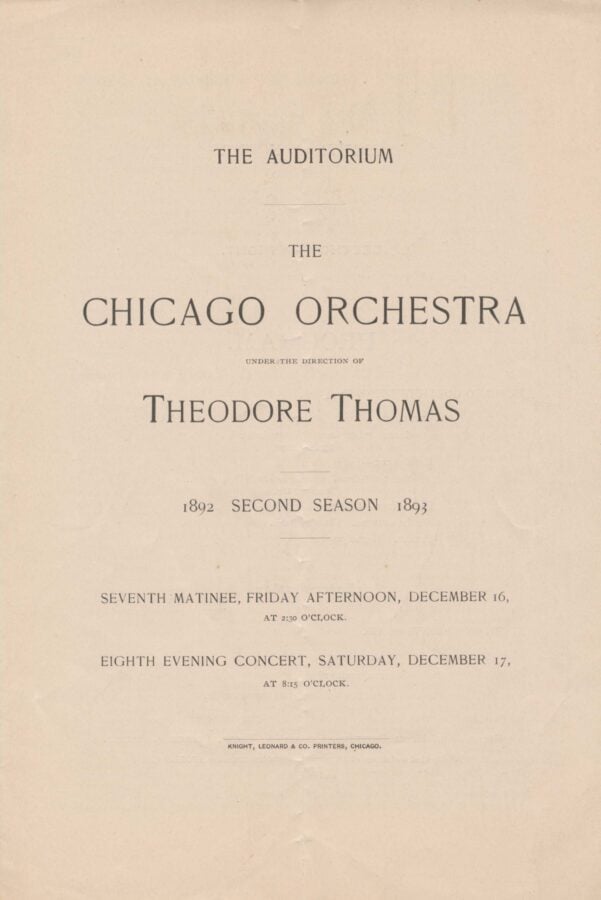 cover page for a 1892-1893 program for the Chicago Orchestra