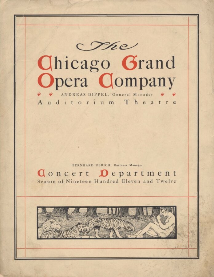 cover page for a 1911-1912 program for the Chicago Grand Opera Company