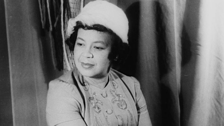 black and white portrait of Margaret Bonds wearing white hat