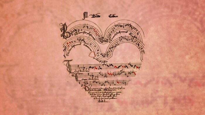 a 14th-century heart-shaped musical score