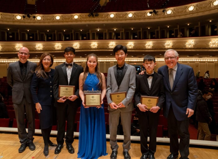 pianist Noah Kim with other finalists competition's finalists: Shivshankar Prasad, Kimiko Darcy, and Kevin Zhou