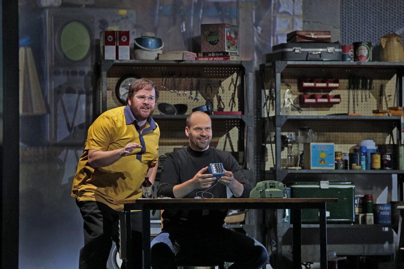 Steve Jobs opera scene: Edward Parks as Steve Jobs and Garrett Sorenson as Steve "Woz" Wozniak in 'The (R)evolution of Steve Jobs'