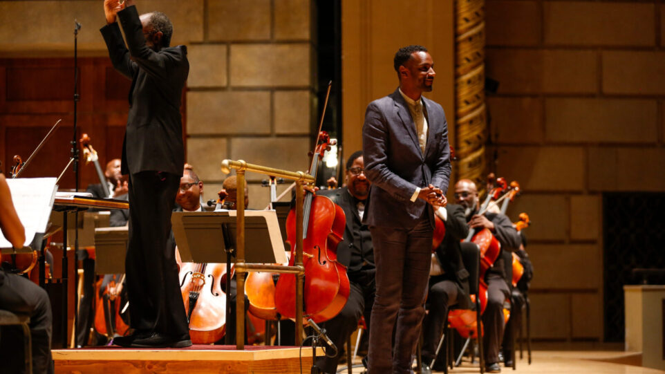 Carlos Simon with conductor Michael Morgan and the Gateways Music Festival Orchestra (Photo: Matt Wittmeye