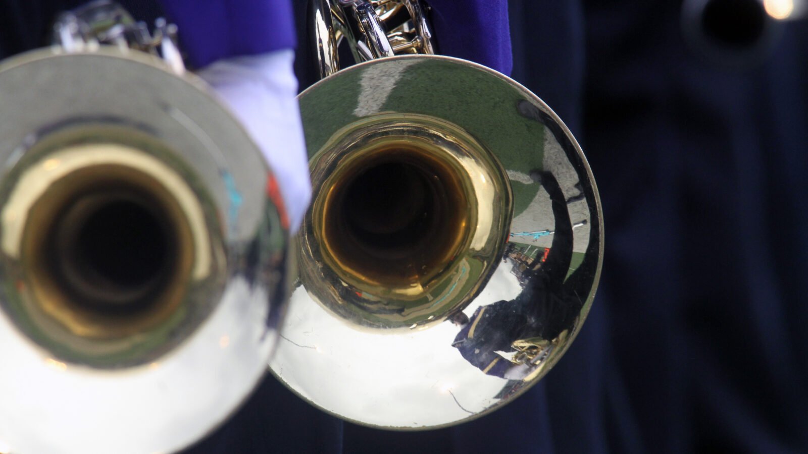 closeup of marching band instruments