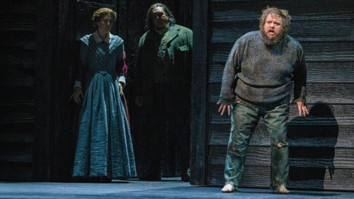 Nicole Car as Ellen Orford, Adam Plachetka as Balstrode, and Allan Clayton as Peter Grimes in Britten's "Peter Grimes"