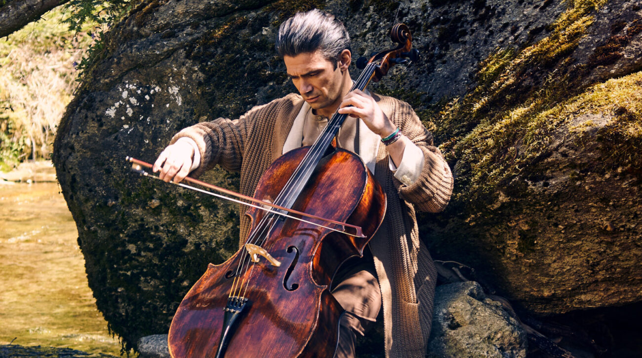 Gautier Capuçon plays his cello in the outdoors