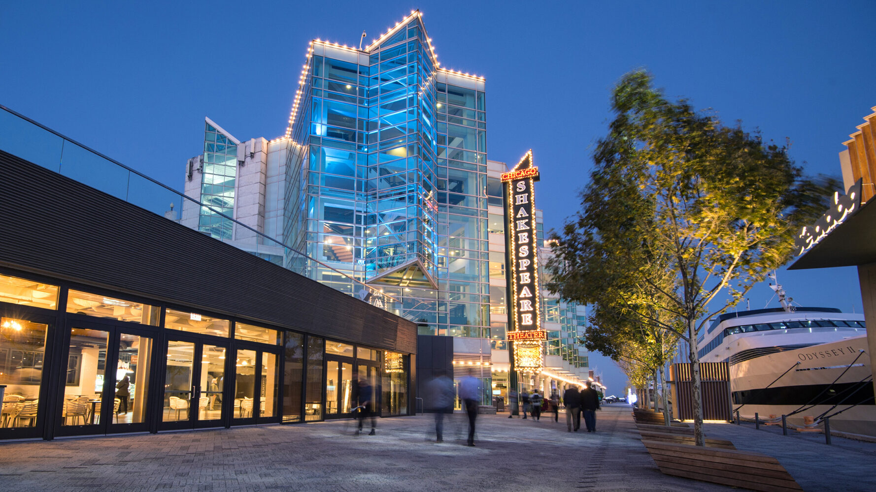 The exterior and marquee for Chicago Shakespeare Theater