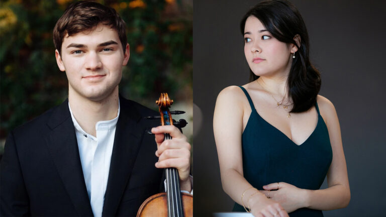 Violinist Nathan Meltzer (photo by Jiyang Chen) and Pianist Umi Garrett (photo by Abigail Kralik)