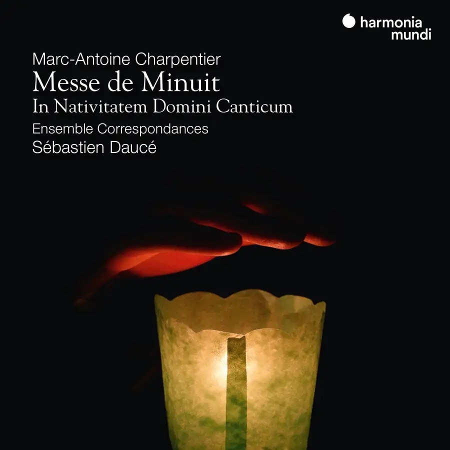 Album cover for 'Charpentier: Messe de Minuit; In Nativatem Domini Canticum', showing a hand hovering over a candle