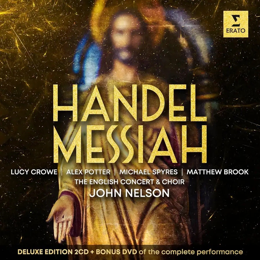 Album cover for 'Handel Messiah', showing an out of focus image of Jesus with large gold text of the album title