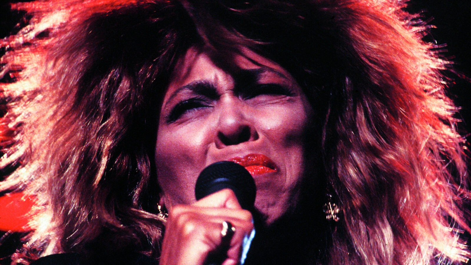 closeup of Tina Turner onstage