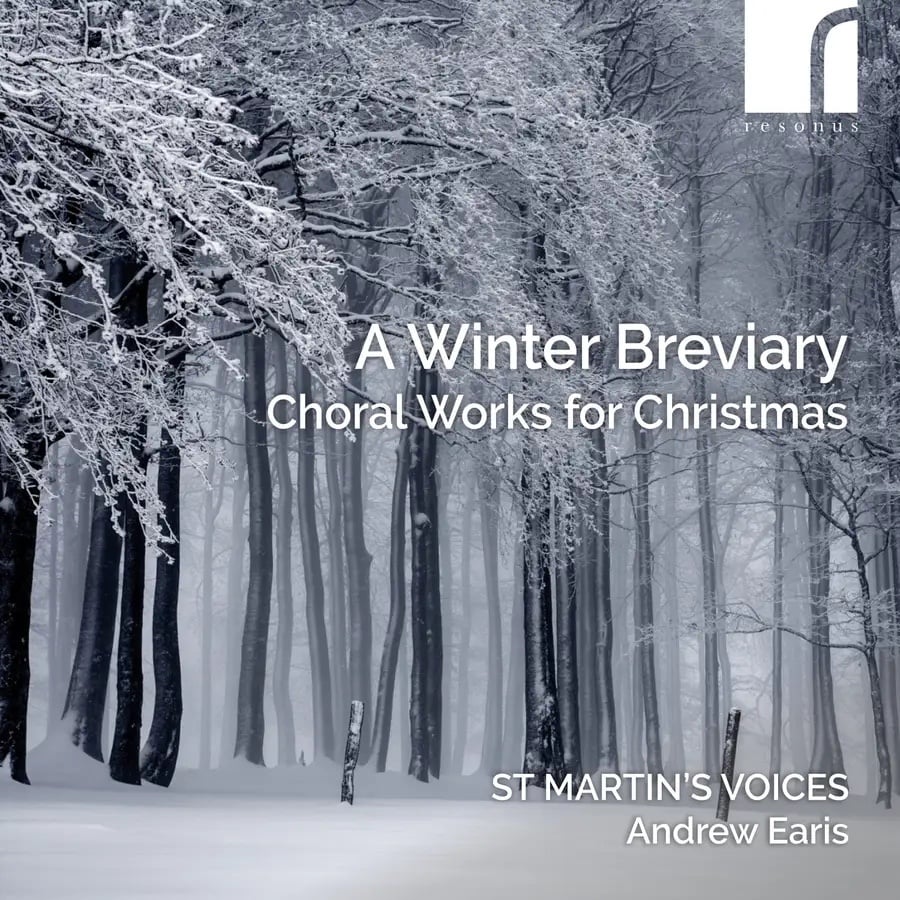 Album cover for 'A Winter Breviary: Choral Works for Christmas', showing a snowy forest scene