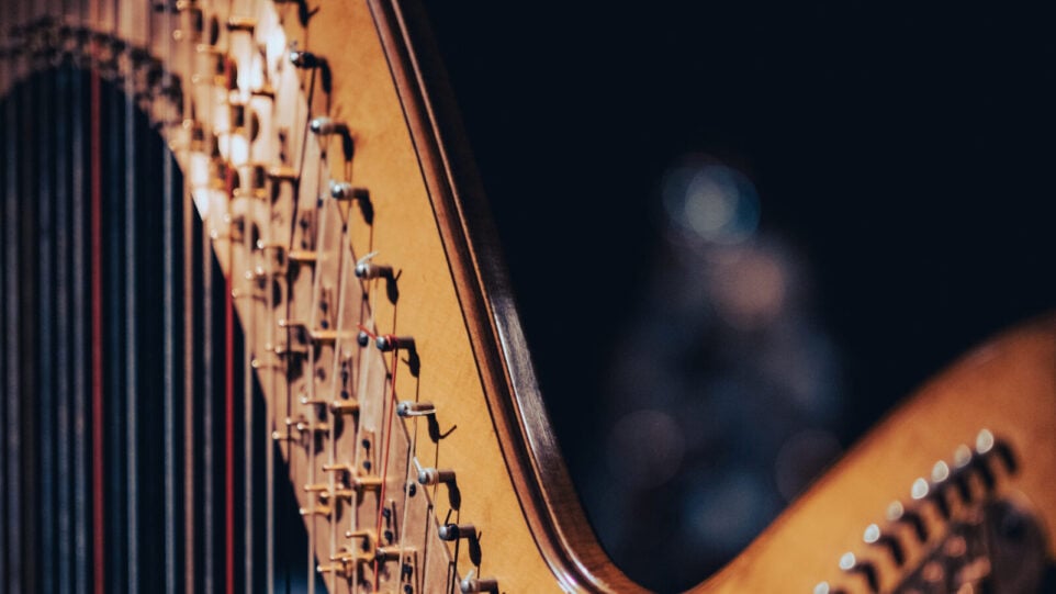 closeup of a harp