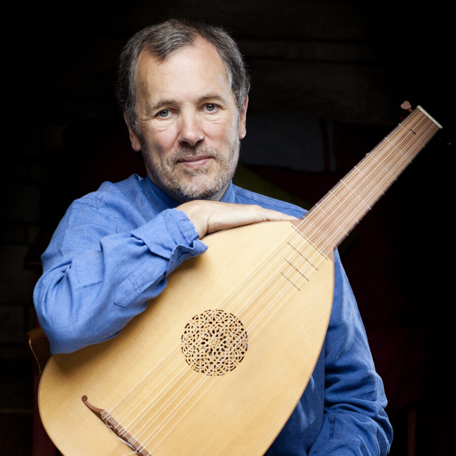 Nigel North posing with lute