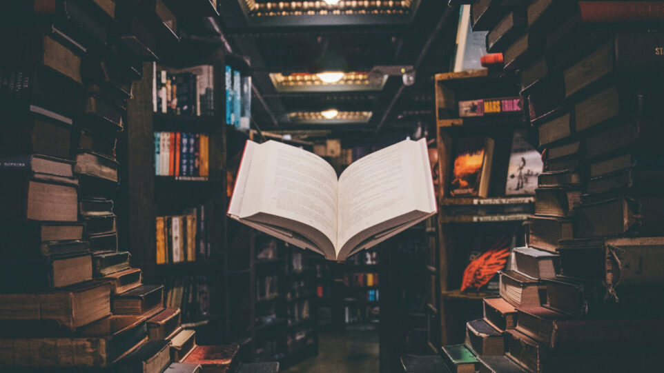 Book floating in a book store