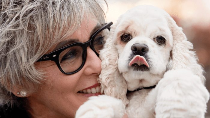 Close-up of Sylvia McNair and Pearl McNair, her Cocker Spaniel