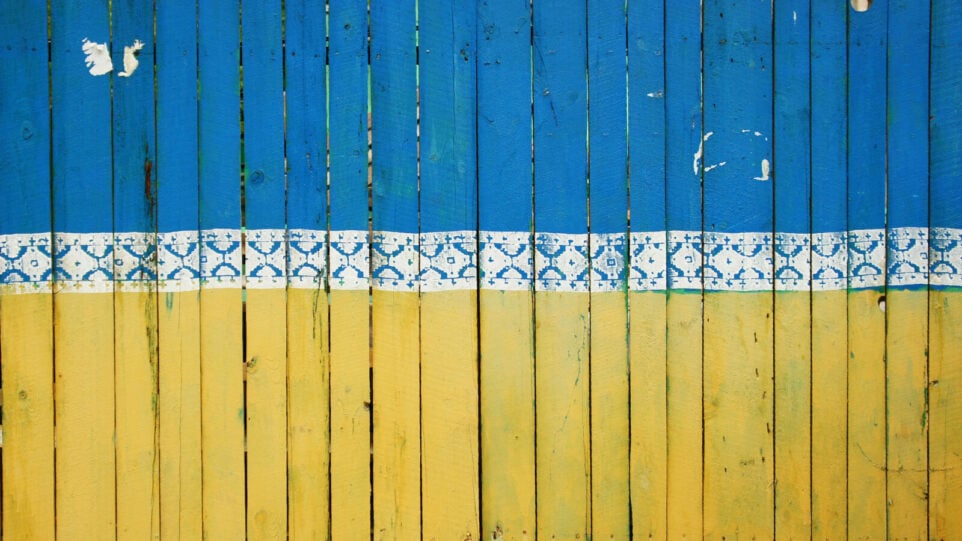 Ukraine Flag painted on a fence